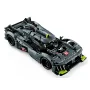 Rückansicht des grauen LEGO Peugeot 9X8 Rennwagens mit Heckflügel, Nummer 93 und neongrünen Details Rückansicht des grauen LEGO Peugeot 9X8 Rennwagens mit Heckflügel, Nummer 93 und neongrünen Details