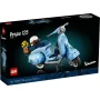 LEGO Vespa 125 Schachtel zeigt den zusammengebauten hellblauen Roller mit Sonnenblumenkorb auf blau-grünem Hintergrund LEGO Vespa 125 Schachtel zeigt den zusammengebauten hellblauen Roller mit Sonnenblumenkorb auf blau-grünem Hintergrund