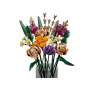 Bouquet LEGO coloré avec roses orange et violettes, tulipes jaunes, lavande violette et feuillage vert dans un vase gris