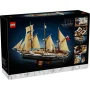 Boîte LEGO L'Endurance montrant le navire d'expédition polaire avec ses trois mâts, voiles beiges et coque noire sur socle