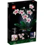 Boîte LEGO L'orchidée sur fond noir montrant une orchidée blanche et rose avec feuilles vertes et photos du modèle construit Boîte LEGO L'orchidée sur fond noir montrant une orchidée blanche et rose avec feuilles vertes et photos du modèle construit