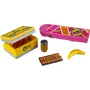 Set LEGO avec hoverboard rose, valise jaune, boîte de plutonium et accessoires du film Retour vers le futur