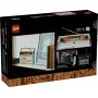 Boîte LEGO La radio rétro (10334) montrant une radio vintage beige et orange avec antenne télescopique sur une étagère Boîte LEGO La radio rétro (10334) montrant une radio vintage beige et orange avec antenne télescopique sur une étagère