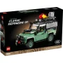 Boîte LEGO du Land Rover Classic Defender 90 vert avec galerie de toit et bidons d'essence sur fond noir Boîte LEGO du Land Rover Classic Defender 90 vert avec galerie de toit et bidons d'essence sur fond noir