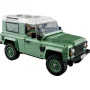 Land Rover Defender 90 LEGO vert avec toit blanc, capot ouvert révélant le moteur détaillé, vue trois-quarts avant Land Rover Defender 90 LEGO vert avec toit blanc, capot ouvert révélant le moteur détaillé, vue trois-quarts avant