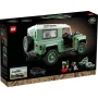 Boîte LEGO montrant un Land Rover Defender 90 vert menthe avec portes ouvertes, roue de secours arrière et détails réalistes Boîte LEGO montrant un Land Rover Defender 90 vert menthe avec portes ouvertes, roue de secours arrière et détails réalistes