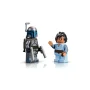 Figurines LEGO Jango Fett en armure mandalorienne grise avec casque et jeune Boba Fett en tenue bleue Figurines LEGO Jango Fett en armure mandalorienne grise avec casque et jeune Boba Fett en tenue bleue