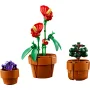 Trois pots en terre cuite LEGO avec violettes violettes, anthurium rouge à fleurs en forme de cœur et petit bonsaï vert Trois pots en terre cuite LEGO avec violettes violettes, anthurium rouge à fleurs en forme de cœur et petit bonsaï vert