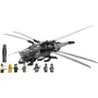 Gray LEGO Atreides Royal Ornithopter with extended wings, accompanied by 8 minifigures including Paul, Jessica and Atreides soldiers