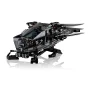 Assembled LEGO Atreides Royal Ornithopter, gray and black aircraft with extended wings and landing gear, side view