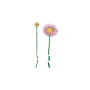 Overview of LEGO pieces: pink daisy with yellow center and small yellow flower bud with their modular green stems