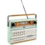 Mint green LEGO retro radio with carrying handle, telescopic antenna, frequency dial and front speaker grille Mint green LEGO retro radio with carrying handle, telescopic antenna, frequency dial and front speaker grille