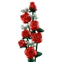 LEGO red roses bouquet with green stems and white baby's breath flowers on white background