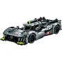 Auto da corsa LEGO Peugeot 9X8 grigia e nera con dettagli fluorescenti, vista frontale di tre quarti su sfondo bianco Auto da corsa LEGO Peugeot 9X8 grigia e nera con dettagli fluorescenti, vista frontale di tre quarti su sfondo bianco