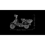 Technische tekening van LEGO Vespa met afmetingen: 35 cm lang en 22 cm hoog op zwarte achtergrond